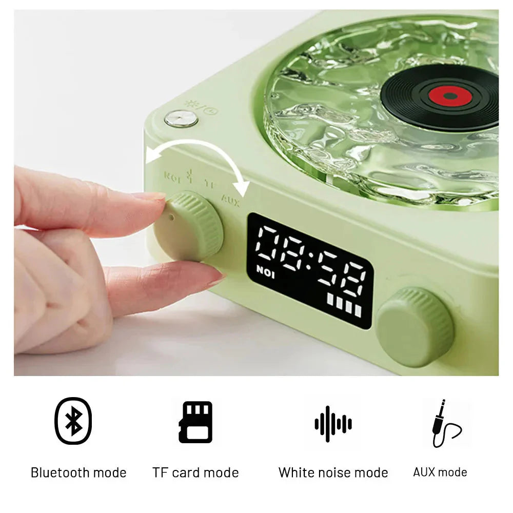 Occoutlet green mini retro bluetooth speaker with LED clock display dual knobs clear vinyl style top