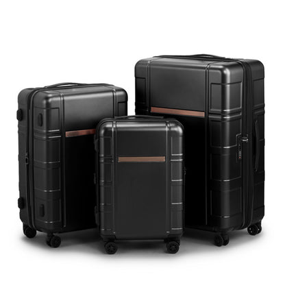 FCH 3-in-1 Set Double Wheel Silent Wheel With Wet & Dry Separation Compartment ABS, PC Trolley Case 20in 24in 28in ABS, PC Inner Aluminum Outer Iron Tie Rod Fabric - Black