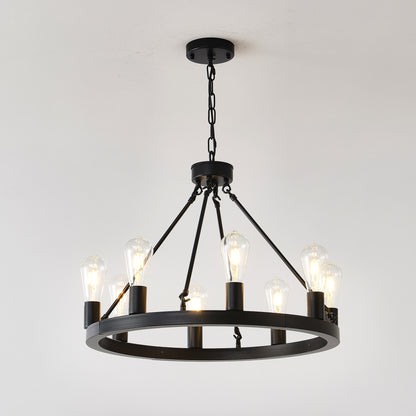 8-Light No Bulbs Matte Black Wagon Wheel Chandelier Farmhouse Modern Small Round Chandelier For Living Room Kitchen Island Foyer Hallway Entryway Bedroom Dining Room Light Fixture Ceiling Hanging