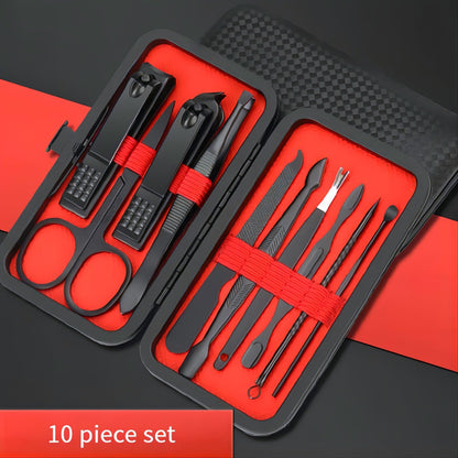 10-piece Black Nail Clipper Set With Travel Case, Professional Cuticle Nippers And Nail Clippers, Complete Grooming Kit For Home And Travel