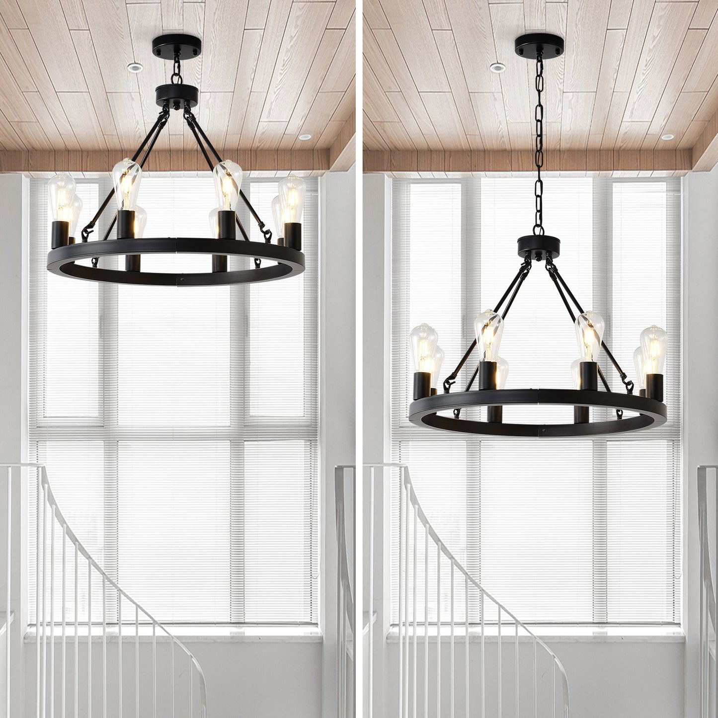 8-Light No Bulbs Matte Black Wagon Wheel Chandelier Farmhouse Modern Small Round Chandelier For Living Room Kitchen Island Foyer Hallway Entryway Bedroom Dining Room Light Fixture Ceiling Hanging