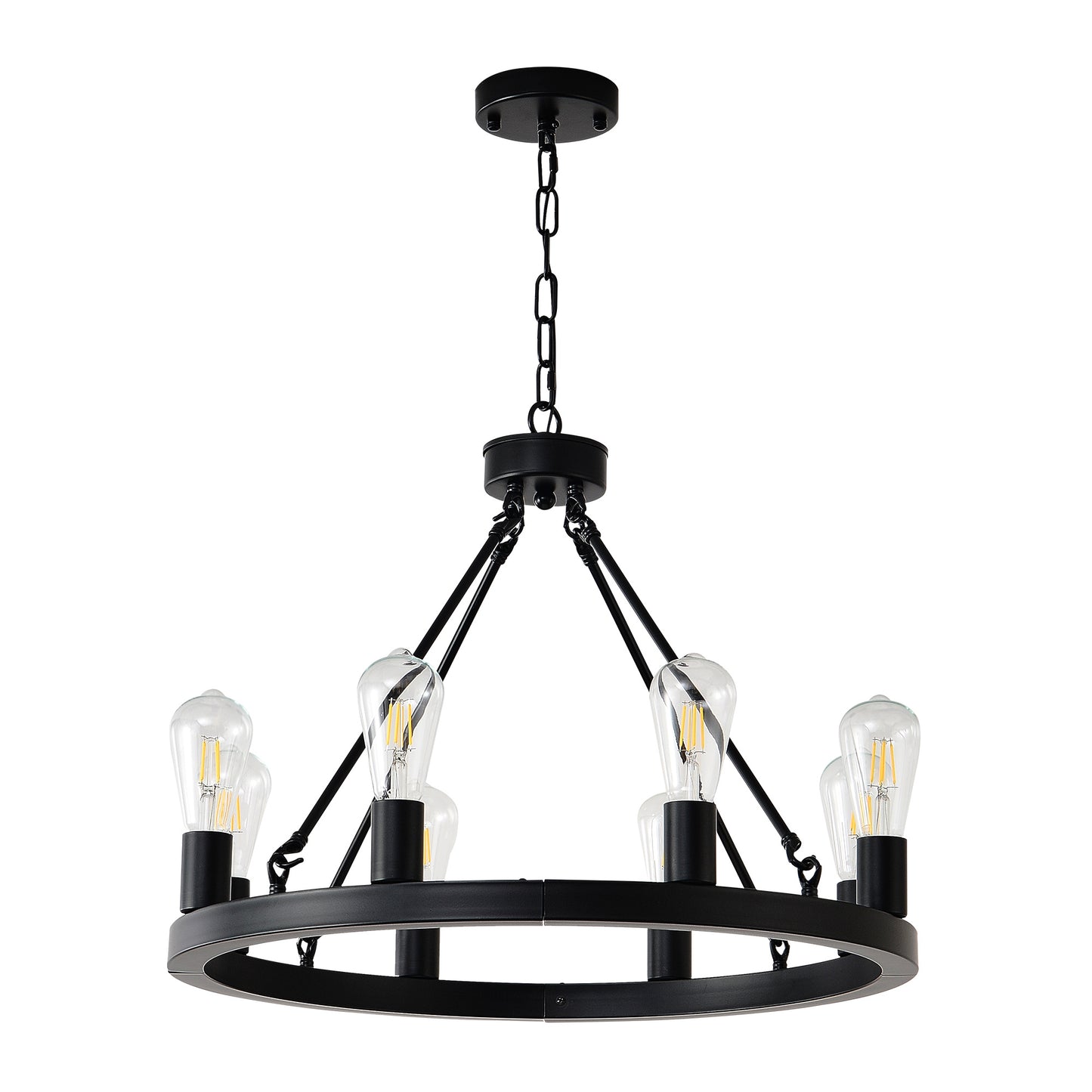 8-Light No Bulbs Matte Black Wagon Wheel Chandelier Farmhouse Modern Small Round Chandelier For Living Room Kitchen Island Foyer Hallway Entryway Bedroom Dining Room Light Fixture Ceiling Hanging
