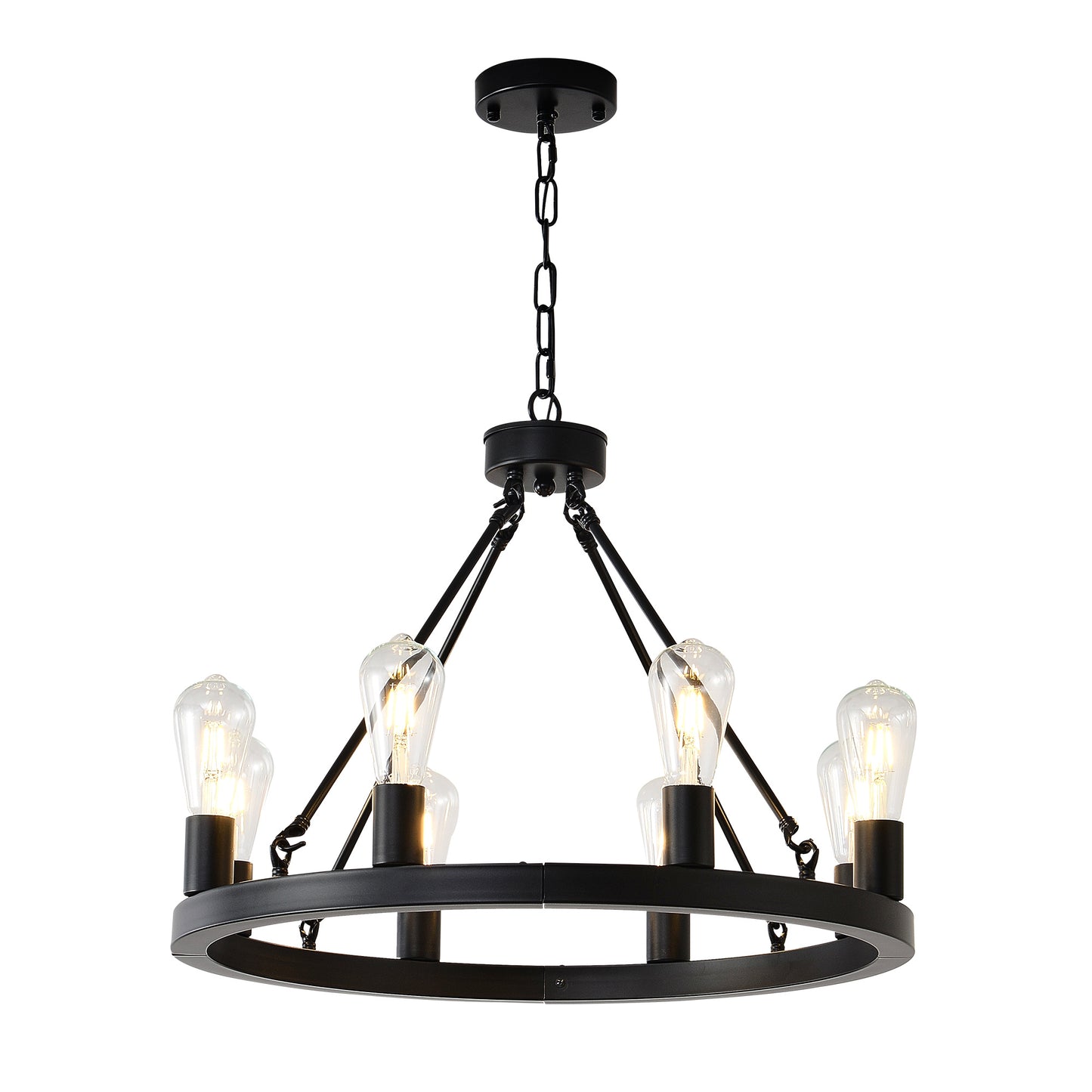 8-Light No Bulbs Matte Black Wagon Wheel Chandelier Farmhouse Modern Small Round Chandelier For Living Room Kitchen Island Foyer Hallway Entryway Bedroom Dining Room Light Fixture Ceiling Hanging