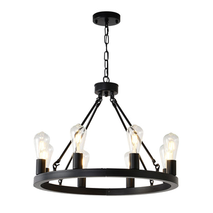 8-Light No Bulbs Matte Black Wagon Wheel Chandelier Farmhouse Modern Small Round Chandelier For Living Room Kitchen Island Foyer Hallway Entryway Bedroom Dining Room Light Fixture Ceiling Hanging